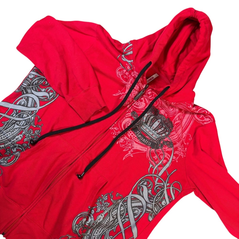 VTG Red Y2k‎ Graphic full Zip Hoodie Crown Royalty Sweater 90s HTF Sz 1x